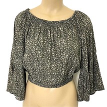 Bleuh Ciel Womens size Large 3/4 Sleeve Peasant On Off Shoulder Cropped Top Gray - £17.97 GBP