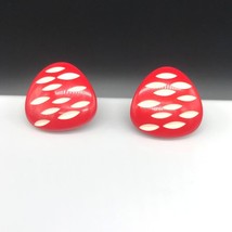 Deep Carved Lucite Stud Vintage Earrings, Red Reveals White, Mod Rounded Triangl - $31.93