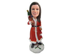 Custom Bobblehead Lovely Girl Wearing Santa Gown With A Bag Of Gifts Over Her Sh - £65.48 GBP