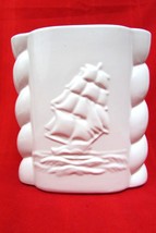 Mid Century Abingdon USA Signed Ship White  7” Vase 1934-1950 Art Deco S... - $17.42
