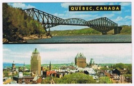 Postcard Pont De Quebec City Bridge &amp; Birds Eye View Of Quebec - £2.32 GBP