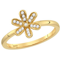 14k Yellow Gold Womens Round Diamond Flower Floral Stackable Band Ring 1/8 Cttw - £286.12 GBP