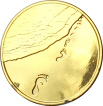 Footprints In The Sand Gold Plated Medallion Chip Pocket Token RecoveryC... - $10.99