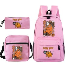 Chainsaw Man Anime Backpack Student Japanese Manga Pochita Bookbags Harajuku 3pc - £89.47 GBP