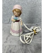 Vintage Children’s Night Light Lamp Sweet Girl With Her Blue Flowers 6&quot; - £15.79 GBP