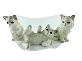 LeftonCat Figurines Set of 3 Long Haired White Ceramic Model 1513 Japan - £14.71 GBP