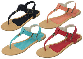 Womens Sandals Gladiator Roman Flats Fashion Thongs T Straps Buckle Colo... - $9.79+