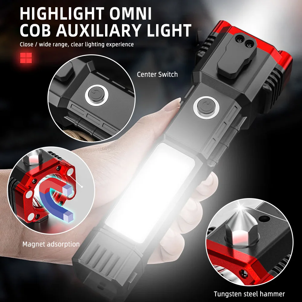 Sporting USB Charging Super Bright LED Flashlight with Safety Hammer Side Light  - £26.37 GBP