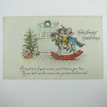 Christmas Postcard Children Ride Rocking Horse F. Brundage Embossed Antique 1914 - £11.73 GBP