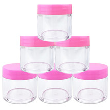 (6 Pcs) 30G/30Ml Round Clear Plastic Refillable Jars With Pink Lids - £10.15 GBP