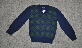 Boys Sweater Chaps Blue Green Christmas Holiday Argyle Long Sleeve-size 4 - £15.50 GBP
