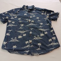 Old Navy Men&#39;s Slim Fit Blue Tropical Palm Tree Print Short Sleeve Shirt... - €7,75 EUR