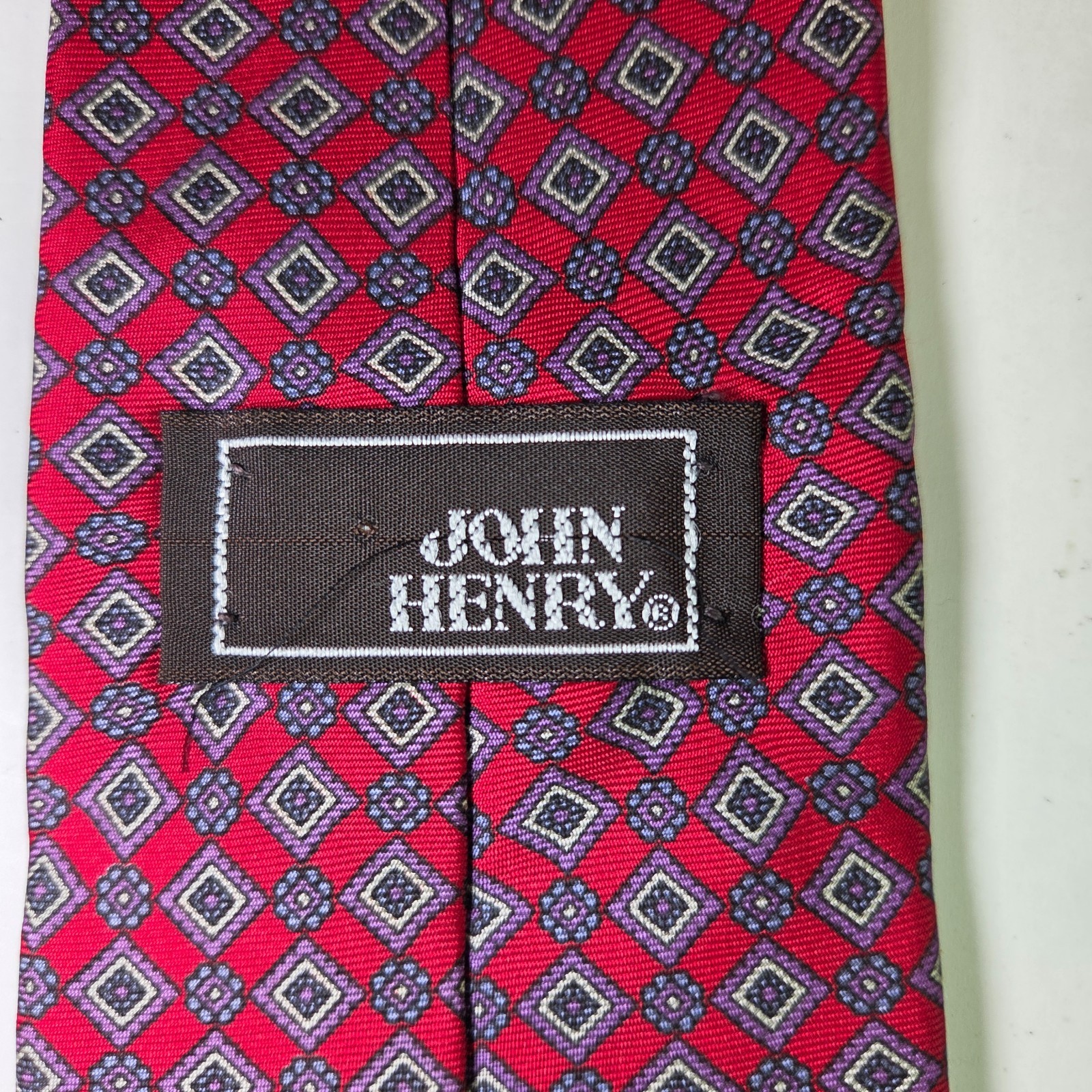 Vintage John Henry Tie Red Geometric Diamond Pattern 100% Silk Made in USA 3.75" Item image 6