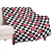 Mondxflaur Throw Blanket Flannel For Bed Sofa Loveseat Office Warm Red Lips Grid - £17.68 GBP+