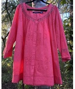 Denim 24/7 Blouse Wm 22W Sweet Melon Org eyelet pleated peep butterflies... - $38.84 CAD