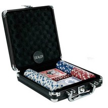 Poker Set in 8 in. x 8 in. BLACK Aluminum Case | 100pc Set - £27.53 GBP