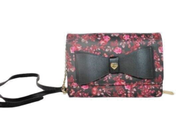 Betsey Johnson Black Bow Floral Red Rose Crossbody Purse Handbag - £28.22 GBP