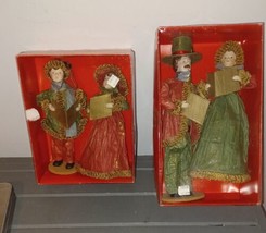 Christmas Carolers Ceramic Faces Paper Mache Clothes Figures Family Vintage - £259.79 GBP