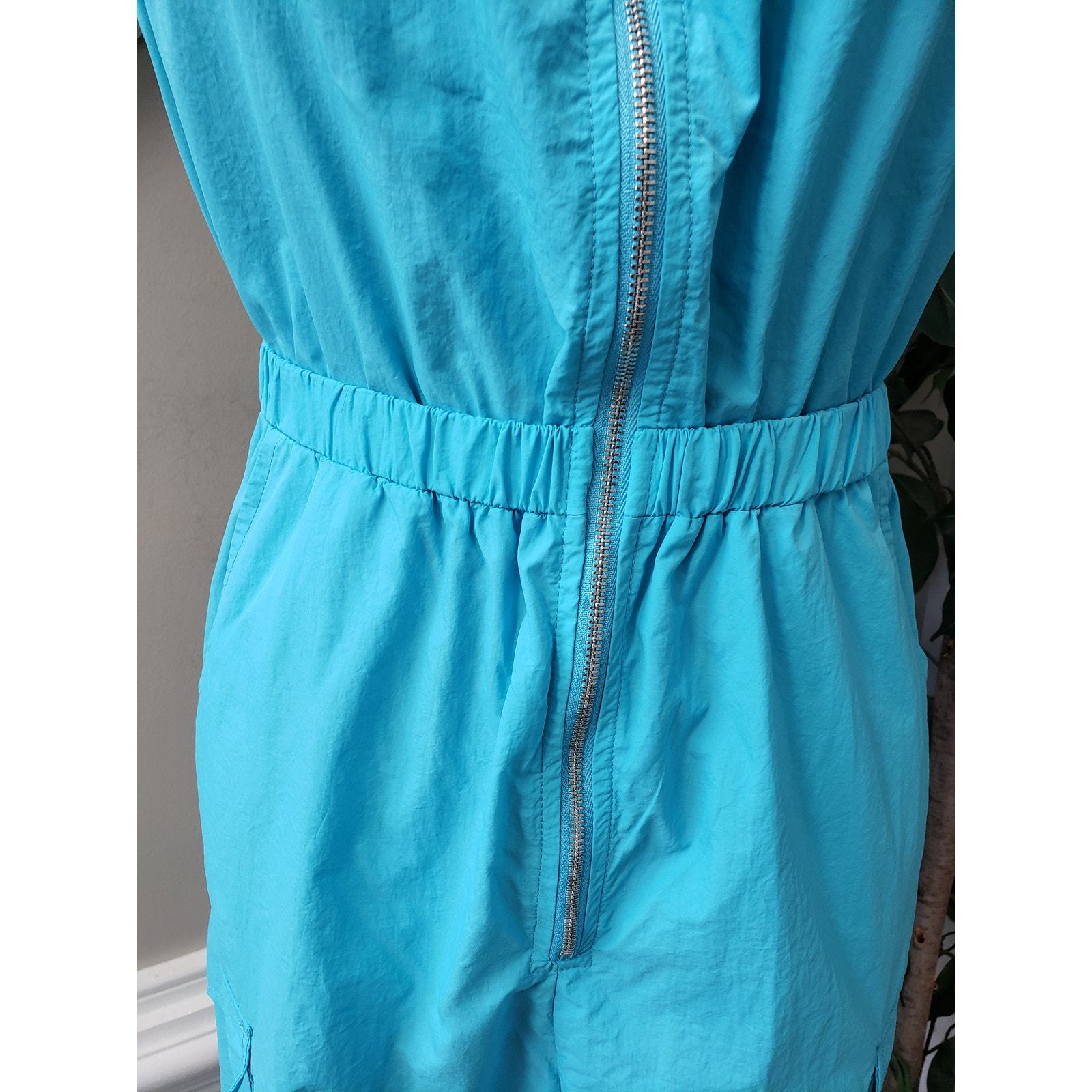 Fashion Nova Jumpsuit Womens S Blue Off Shoulder Pockets Tapered Leg Zip Front Item image 11