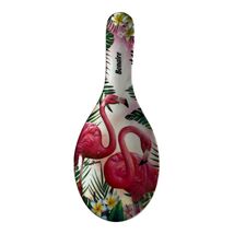 Bonaire Souvenir Ceramic Spoon Rest – Pink Flamingos Tropical Flowers – ... - $17.10