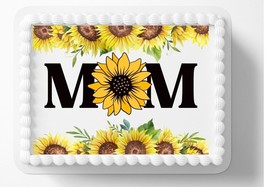 Mother&#39;s Day Mom Sunflower Edible Image Edible Cake Topper Sticker Decal - £11.16 GBP+