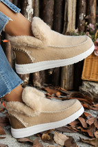 Beige Suede Stitching Patchwork Plush Lined Anklet Boots - $505.59 MXN
