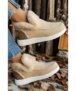 Beige Suede Stitching Patchwork Plush Lined Anklet Boots - $507.29 MXN