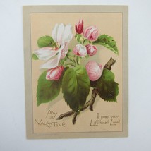 Victorian Greeting Card Valentine Pink White Apple Blossom Flowers Antiq... - £7.98 GBP