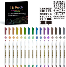 18 Pack Metallic Marker Pens, Lineon 16 Colors Fine Tip Paint Pens with 2 Stenci - £10.06 GBP