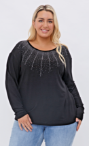 Sparkly Long Sleeve Black Top with Starburst Stones by Vocal  Apparel 1X-3X, USA - £29.53 GBP