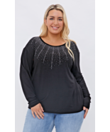 Sparkly Long Sleeve Black Top with Starburst Stones by Vocal  Apparel 1X... - $50.59 CAD