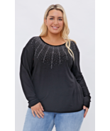 Sparkly Long Sleeve Black Top with Starburst Stones by Vocal  Apparel 1X... - £29.22 GBP