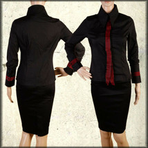Lip Service Blacklist Red Victorian Gothic Lolita Womens Long Sleeve Shirt Black - £53.82 GBP