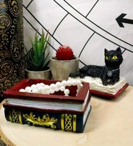 Ebros Wiccan Black Cat With Pentagram Star Red Book Of Spells Box Figurine - £18.76 GBP