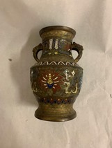 Old Chinese Cloisonne Bronze Vase / Urn with Enamel - £101.98 GBP
