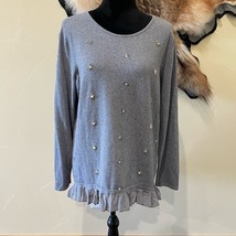 Chico’s Zenergy Gray Embelished Ruffled Sweater - $26.89