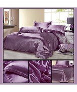 Luxury Lavender Mulberry Silk Satin Top Sheet Duvet w/ 2 Pillow Cases 4 ... - £35.92 GBP