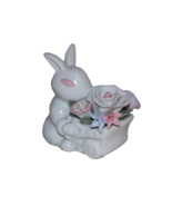 VINTAGE PORCELAIN MINIATURE EASTER BUNNY WAGON FLOWERS WHITE PASTELS - £4.63 GBP