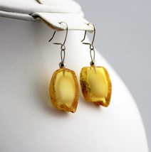 Raw Amber Earrings Sterling Silver Baltic Amber Slices Latch Earrings Women Gift - £74.65 GBP