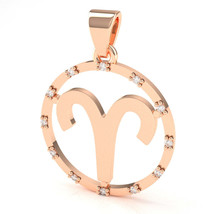 Aries Zodiac Sign Diamond Bezel Pendant In Solid 10K Rose Gold - £198.58 GBP