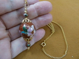 (J521-7) Rust red pink cherry blossom flower 25mm round CLOISONNE wired pendant - £23.90 GBP