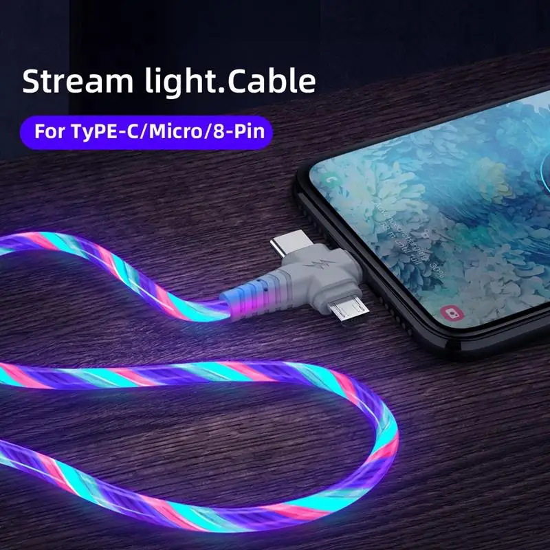 Play MVQF 3in1 5A Charging Cable Flowing Light Up Data Cord Fast Charging Line M - £23.25 GBP