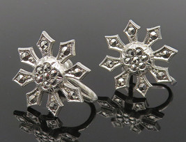 925 Sterling Silver - Vintage Sparkling Snowflake Non Pierce Earrings - EG5604 - £23.15 GBP