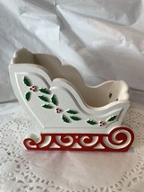 Vintage FTD Holly Berry Wooden Sleigh Christmas Decoration 6 inch Tall 1985 - £7.99 GBP