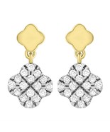 14ct Yellow Gold Diamond Clover Drop Cluster Stud Earrings 0.21ct - $505.44