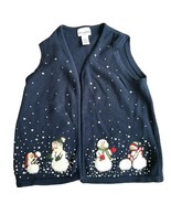 Breckenridge Womens Blue Vest Christmas Snowmen Holiday Cardigan Sweater... - £7.86 GBP