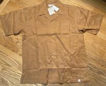 100% Linen Shirt Mens XL Brown NWT Short Sleeve Button PJ Mark Y2K Relax... - $22.50