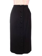 1950s VTG Black Wool-Linen Blend Pencil Skirt w/ Faceted Glass Buttons C... - $74.95
