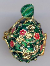 Russian Faux Pendant Green w/red and crystal face design, opens w/angel/... - $38.06