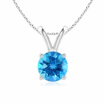 ANGARA V-Bale Round Swiss Blue Topaz Solitaire Pendant in 14K Solid Gold - £409.27 GBP